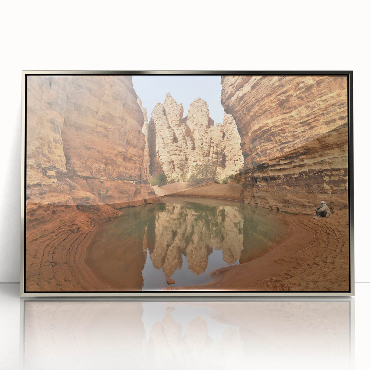 Acrylic print of Algerian scenery featuring art deco style and silver frame, ideal for modern art wall decor in a nursery.