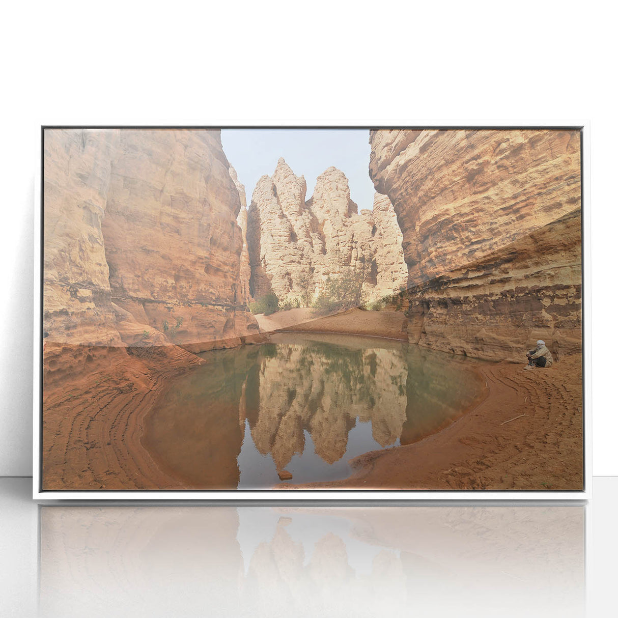 Large art print of an Algerian landscape in mid-century modernist style, acrylic framed, with earthy tones.