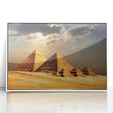 Framed acrylic print of an Egyptian landscape in muted earth tones, ideal for modern art wall decor.