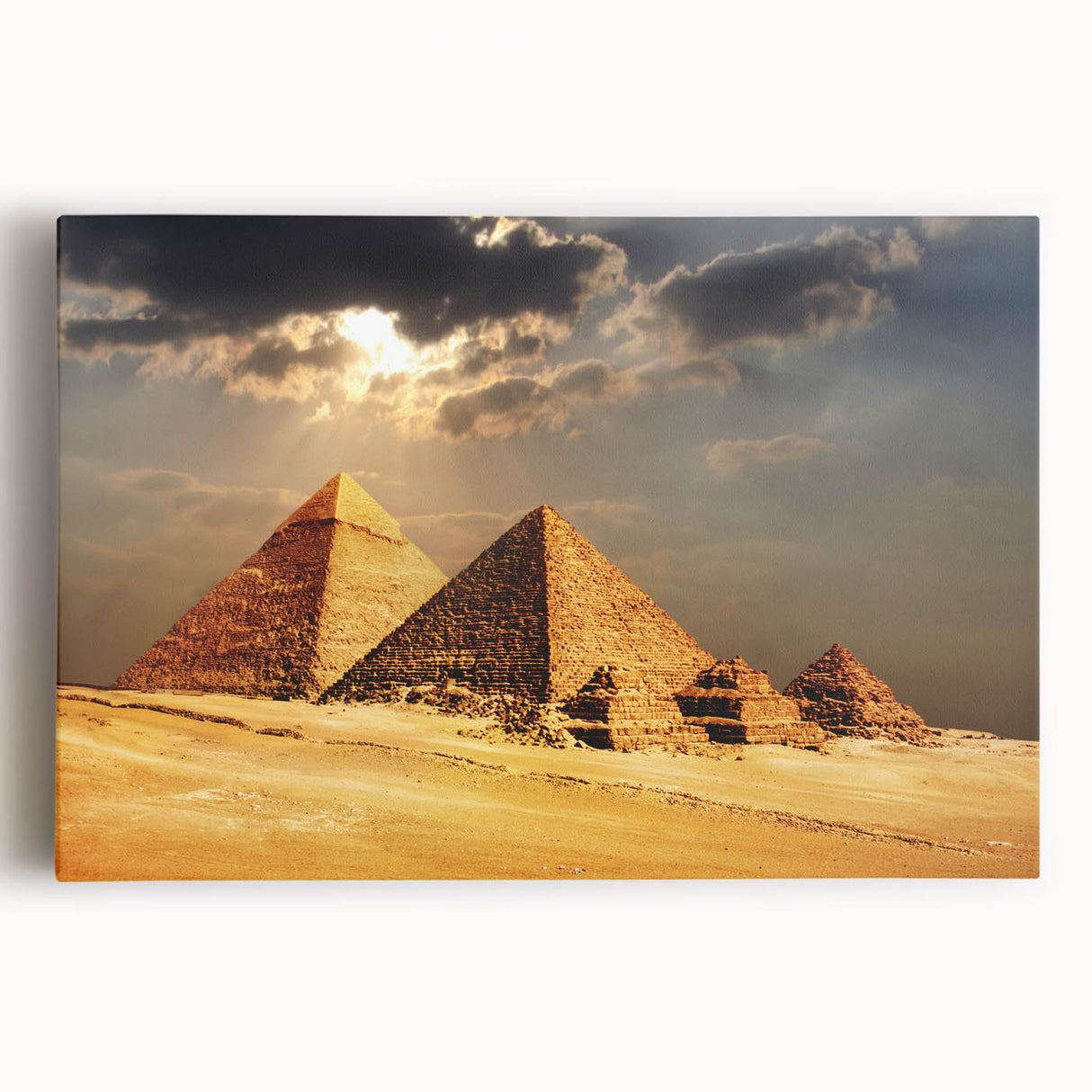 Black and white stretched canvas of the Egyptian landscape, ideal for kitchen art.