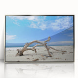 Acrylic print of a Kenyan landscape with silver frame, featuring earthy tones, ideal for modern art wall decor in a nursery.