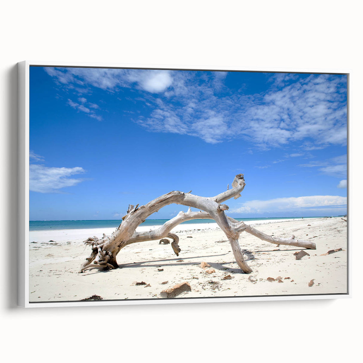 Framed canvas depicting a Kenyan landscape in muted earth tones, ideal for bedroom wall art.