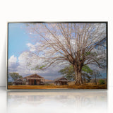 Acrylic print of Madagascar scenery with vibrant green and blue tones, framed in silver, suitable for modern art wall decor.