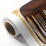 Art deco poster of a Mali scenery in muted earth tones on rolled canvas, suitable for nursery wall art or dining room decor.