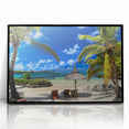 Large abstract wall art depicting a Mauritian landscape in vibrant colors on a framed acrylic.