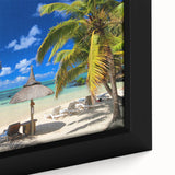 Extra large framed canvas featuring a textured depiction of a Mauritian landscape in vibrant colors.
