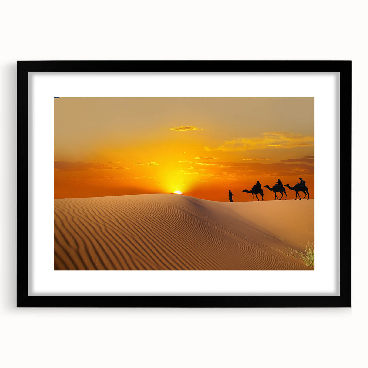 Abstract colorful art print of a Moroccan landscape in vibrant hues on a large textured canvas, ideal for living room decor.