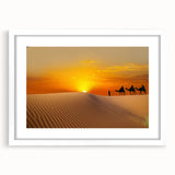 Extra large abstract art print of a Moroccan landscape in textured earth tones, framed in white, ideal for living room decor.