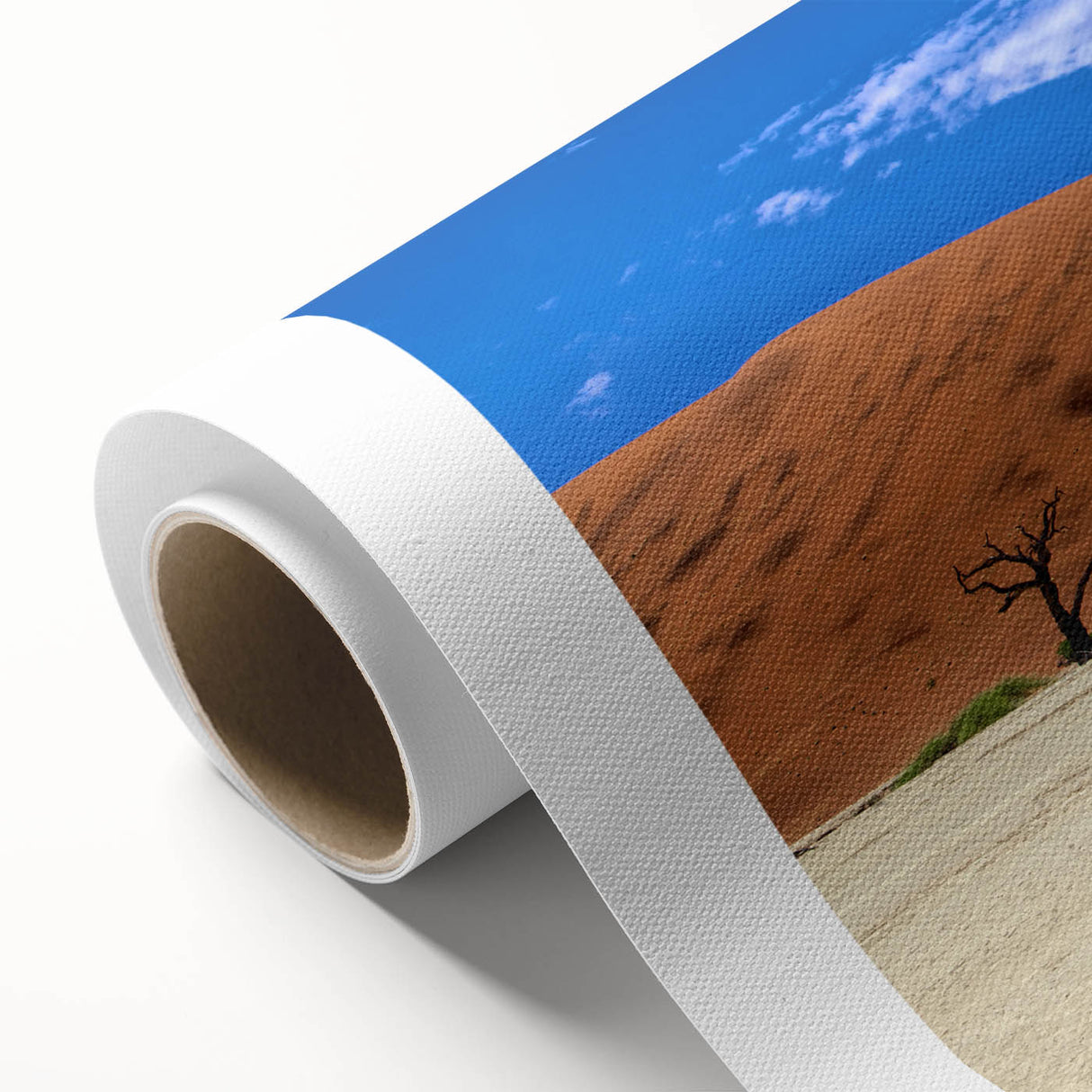Art deco poster of Namibian scenery in muted earth tones on rolled canvas, suitable for nursery wall art.
