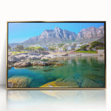 Large art print of a South African landscape in gold tones on acrylic, framed, ideal for modern art wall decor.