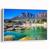 Vintage poster art of a colorful African landscape on extra large framed canvas, suitable for living room decor.