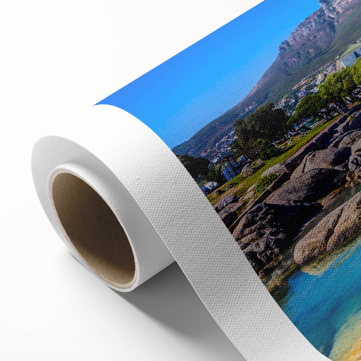 Art deco poster depicting a stylized South African landscape on rolled canvas, suitable for nursery wall art.