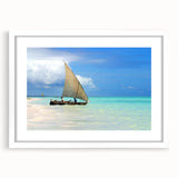 Abstract art print of Tanzanian scenery in muted earth tones on a framed white mat.