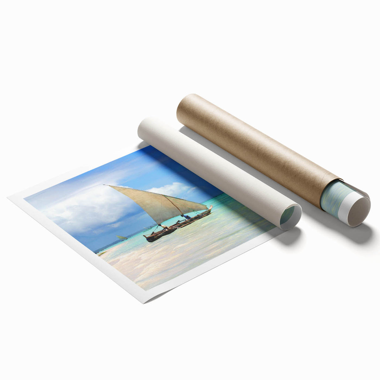 Extra large rolled print featuring a serene Tanzanian landscape with muted earth tones, ideal for classy bathroom wall art.