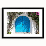 Extra large colorful art print of abstract African scenery in vibrant hues on textured canvas, framed in black.