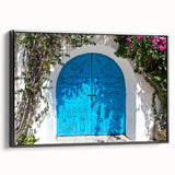 Black and white framed canvas of a Tunisian landscape, ideal for bedroom wall decor.