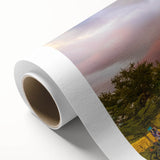 Art deco poster of a serene African landscape in muted earth tones on rolled canvas, suitable as nursery wall art.