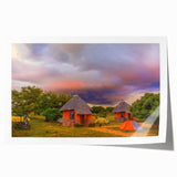 Extra large rolled print depicting a serene Zambian landscape with lush greenery and a vibrant sunset.