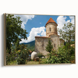 Framed canvas depicting a vintage-style landscape of Azerbaijan, with muted earth tones, ideal for bedroom wall art.