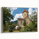 Landscape art painting of Azerbaijan scenery in colorful hues on a framed canvas, ideal for living room decor.