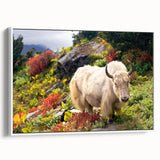 Vintage poster art of Bhutan scenery on a large framed canvas with vivid colors, ideal for living room decor.