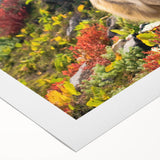 Art deco poster of a serene Bhutanese landscape in muted earth tones on rolled canvas, ideal for dining room decor.