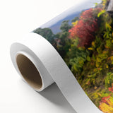 Art deco poster of a serene Bhutanese landscape in muted earth tones on rolled canvas, ideal for nursery wall art.