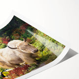 Extra large wall art featuring line art flowers and Bhutan scenery in muted earth tones on a rolled canvas.