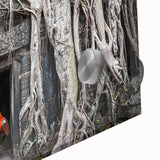 Large abstract wall art depicting a Cambodian landscape in muted earth tones on acrylic glass, ideal for dining room decor.