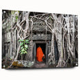 Acrylic print of a Cambodian landscape featuring lush greens and temple silhouette, ideal for dining room decor.
