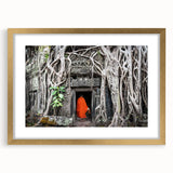 Extra large abstract art print of a Cambodian landscape in muted earth tones on a framed canvas, ideal for living room decor.