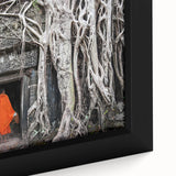 Black wall art featuring a textured Cambodian scenery in vibrant colors on a framed canvas, ideal for living room decor.