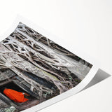 Extra large wall art featuring line art flowers in muted earth tones on a rolled print, suited for large living room decor.