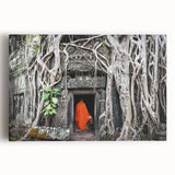 Black and white photograph of Angkor Wat temple on stretched canvas, suitable for kitchen wall art.