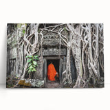 Black and white photograph of Angkor Wat temple on stretched canvas, ideal for kitchen wall art or bedroom.