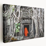 Stretched canvas featuring a Cambodian landscape in muted earth tones, ideal for kitchen wall art.