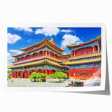 Extra large rolled print of Beijing scenery with floral elements in muted earth tones, ideal for dining room wall art.
