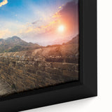Black wall art featuring a textured close-up of the Great Wall of China in colorful hues.