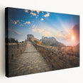 Side view of a large canvas print depicting the Great Wall of China in muted earth tones, ideal for kitchen wall art.