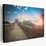 Side view of a large canvas print depicting the Great Wall of China in muted earth tones, ideal for kitchen wall art.