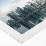 Art deco poster of Shanghai skyline in muted gold and black, printed on rolled canvas, suitable for dining room decor.