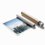 Extra large rolled print of Shanghai skyline with muted floral patterns, ideal for classy bathroom wall art.