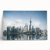 Black and white stretched canvas of Shanghai skyline, ideal for kitchen wall art or bedroom ambiance.