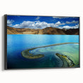 Black and white framed canvas featuring a Tibetan landscape, ideal for bedroom wall art.
