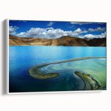 Vintage poster art of Tibet scenery in colorful hues on extra large framed canvas, ideal for living room decor.