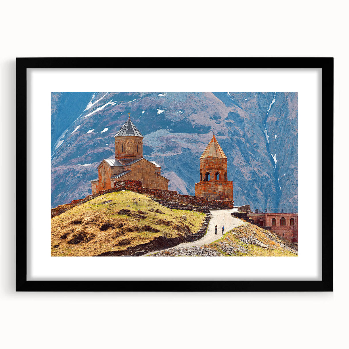Extra large abstract art print featuring a colorful, textured depiction of a Georgia landscape, framed in black.