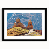 Extra large abstract art print featuring a colorful, textured depiction of a Georgia landscape, framed in black.