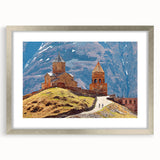 Textured abstract art print depicting a serene Georgia landscape, in muted earth tones on a framed canvas.