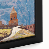 Extra large framed canvas featuring a textured, colorful Asian landscape in muted earth tones, ideal for living room decor.