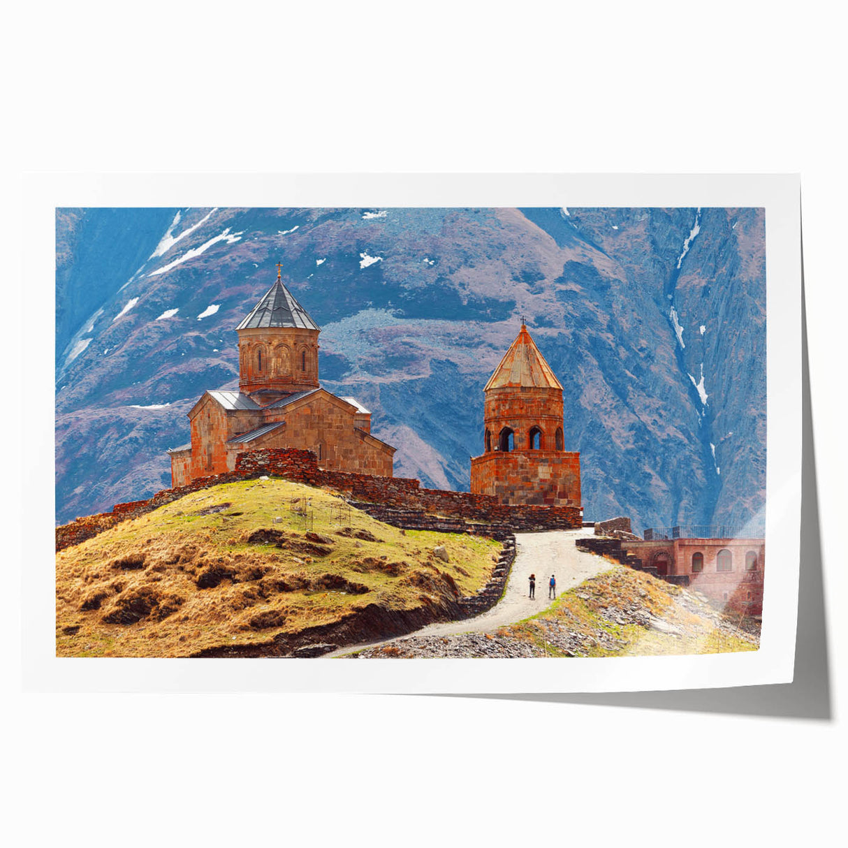 Extra large rolled print featuring a serene Georgian landscape with soft floral elements, ideal for art wall dining room.